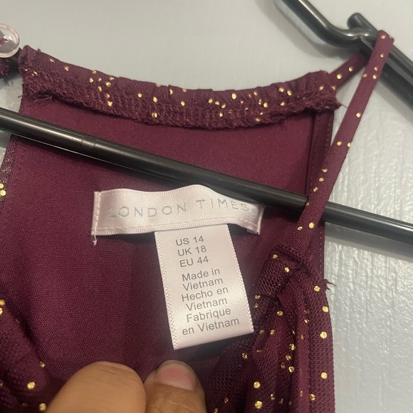 London times Burgundy Dress with Gold Dots - Picture 5 of 7